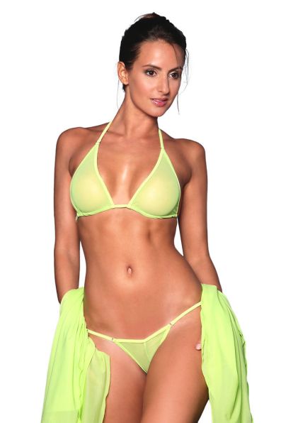 Cameltoe | Micro tanga bikini extrême transparent vert orange noir blanc bleu rose