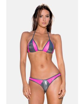Bounty | Maillot de bain string bikini gris et rose métallisé