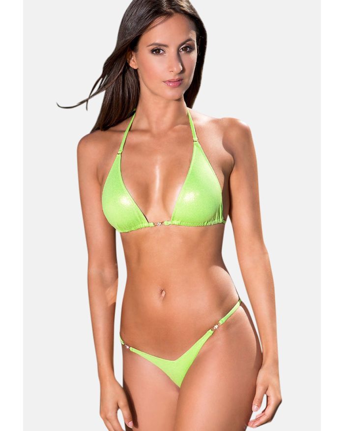 Maillot de bain string triangle bikini brésilien vert métallisé Séduction