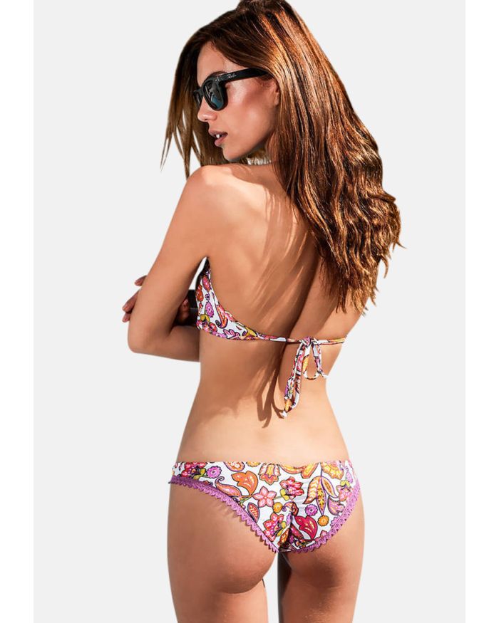 Maillot de bain tanga bikini brésilien violet blanc Scilly